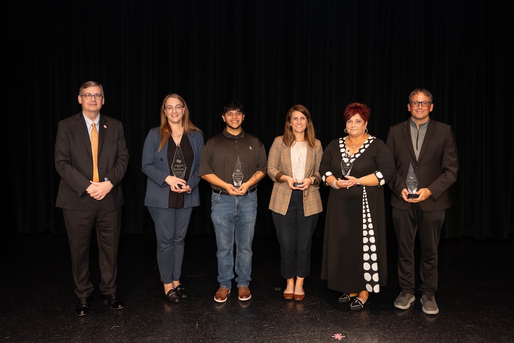 From left: Provost Michael T. Stephenson, Kelsie Bryand, Charlie Suarez Reyes, Megan Hobbs-Barrett, Kim Childress and Jacob Spradlin.
